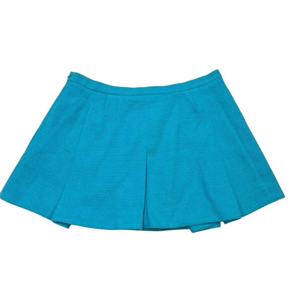 Zara Skort Womens L Blue Boucle‎ Knit Tweed Pleated Mini Preppy Office Siren - Picture 2 of 9